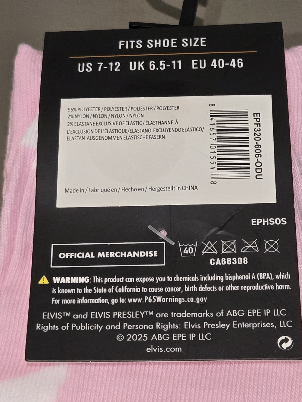 Elvis Presley  Pink & White Crew Socks  NWT - Picture 3 of 3